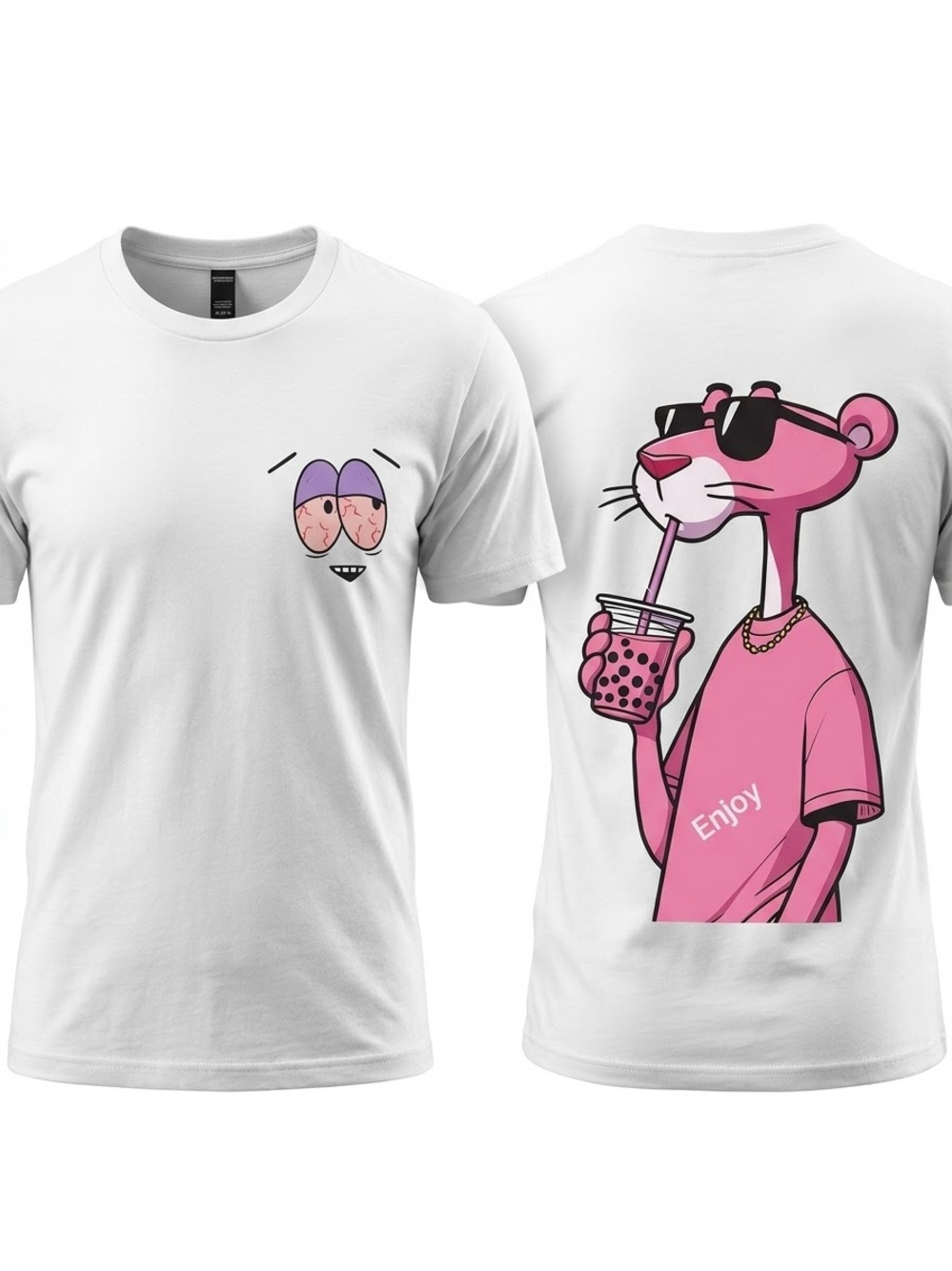 Pink Panther Boba Tea Graphic T-Shirt - Y2K Vintage Streetwear Shirt